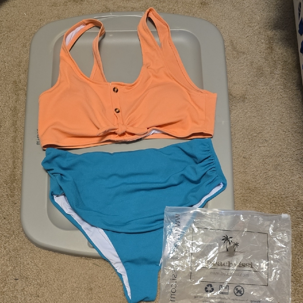 Orange and Blue Bikini Set